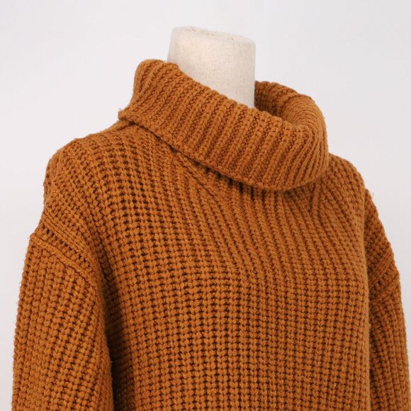 SONIA RYKIEL Wool Blend Chunky Knit Turtleneck Tunic Sweater Brown Size S - Picture 3 of 6